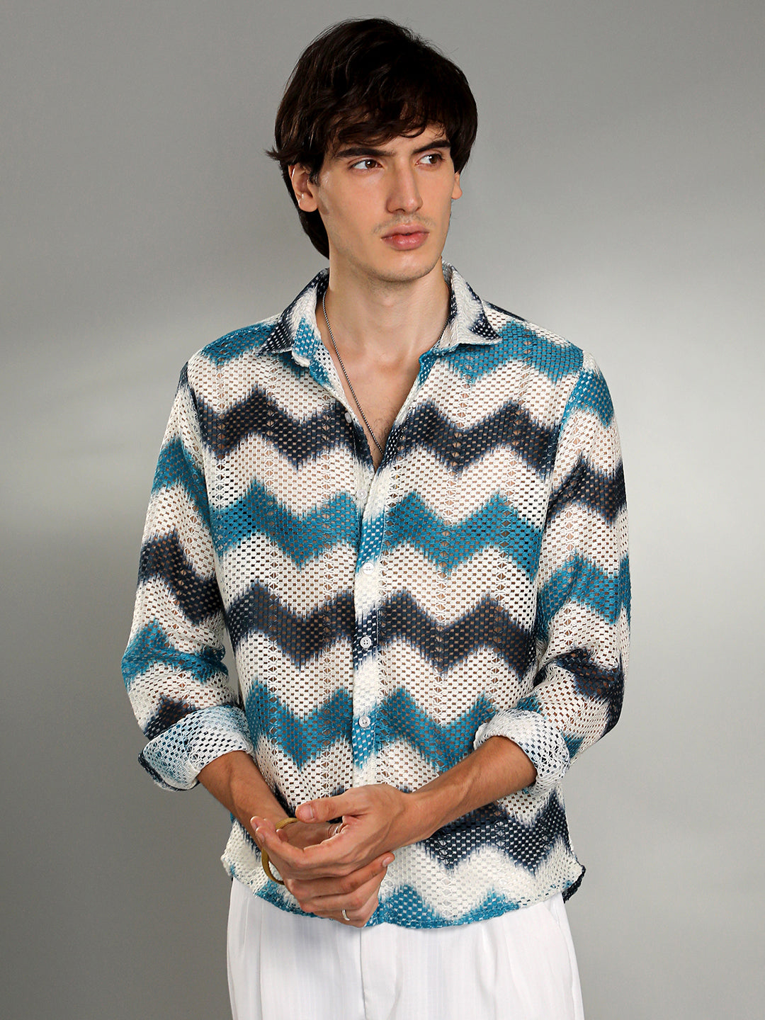 Chevron-Block Knit Shirt