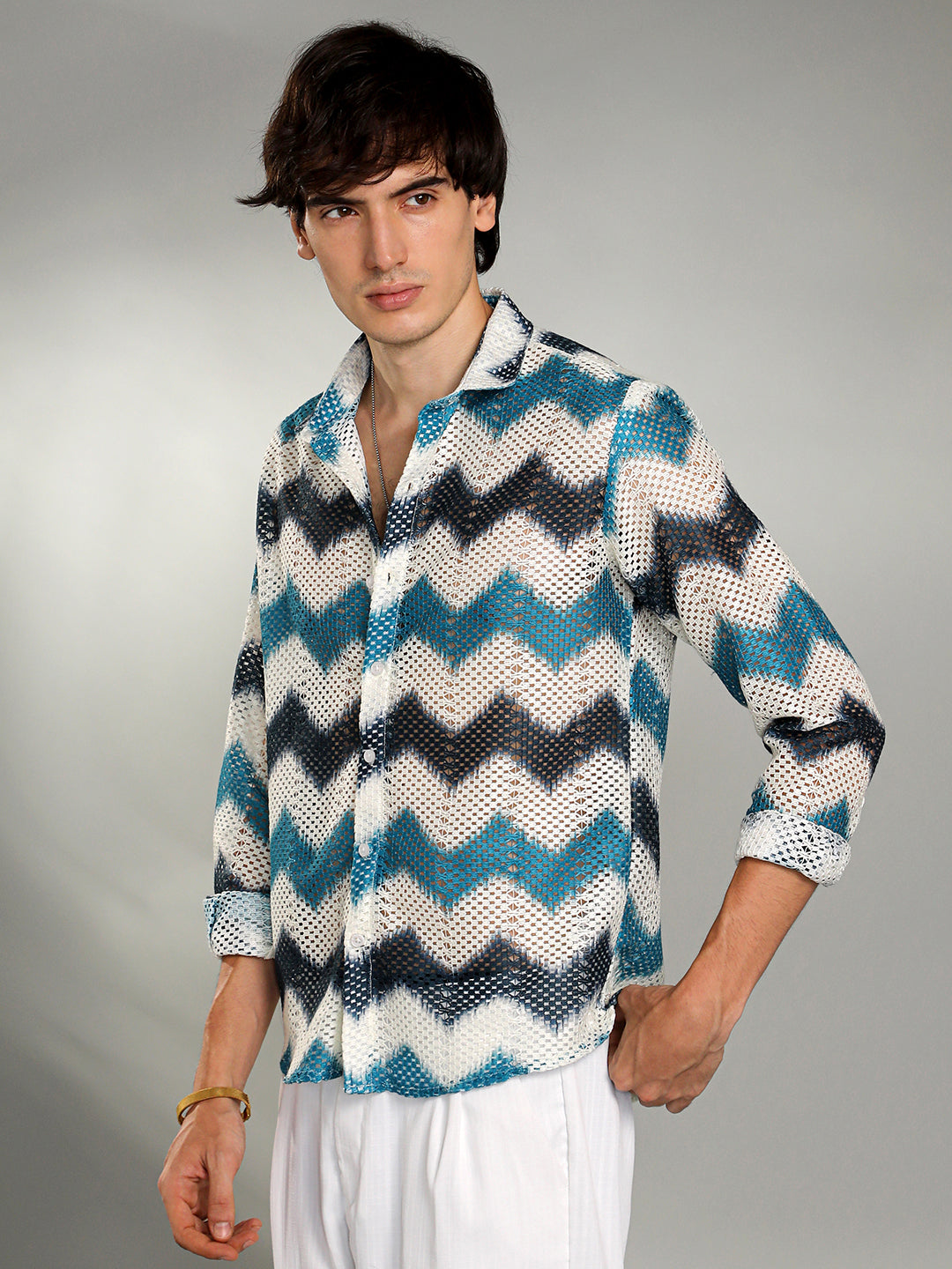 Chevron-Block Knit Shirt