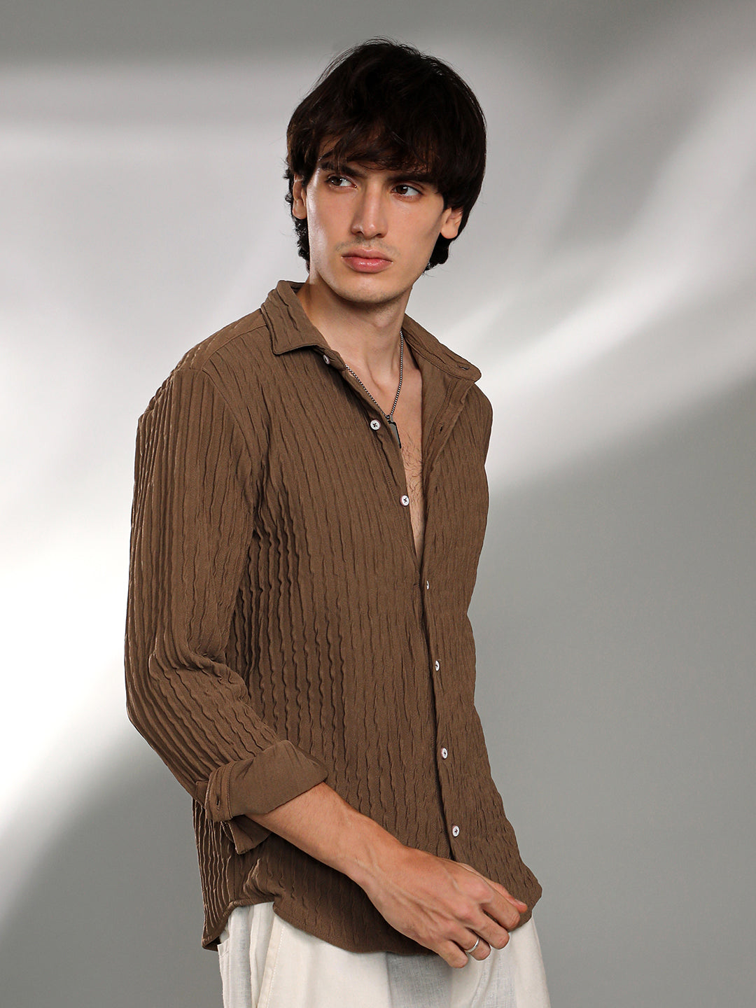 Crease-Stripe Textured Shirt