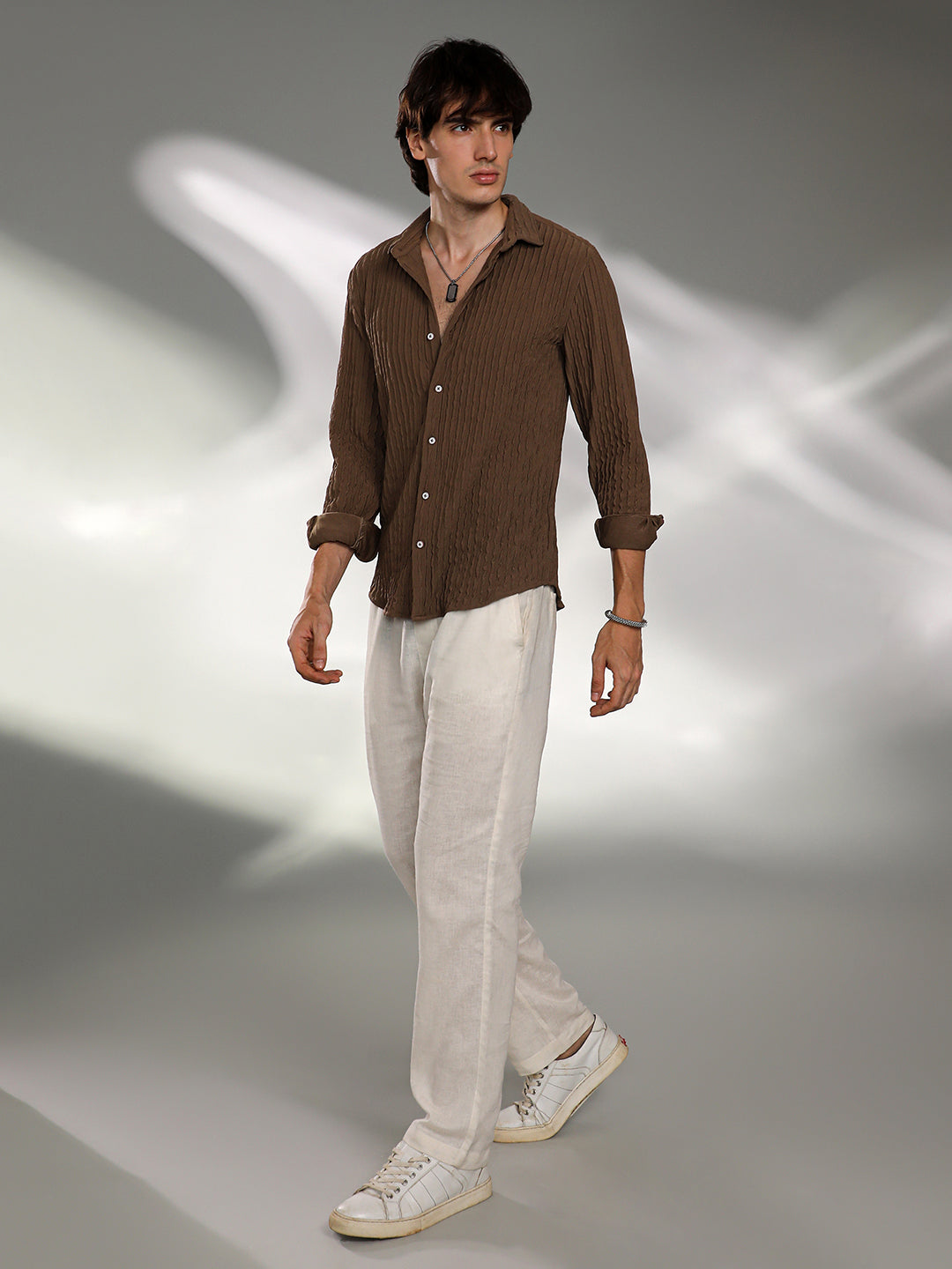 Crease-Stripe Textured Shirt