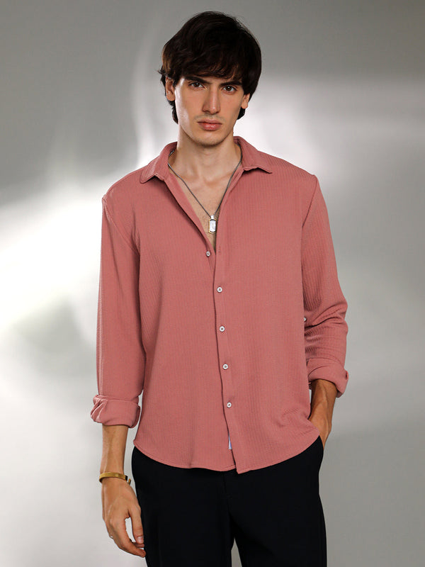 ₹999 | Campus Sutra men's Salmon Pink Stripe-Creased Shirt ₹999 | Campus Sutra men's Salmon Pink Stripe-Creased Shirt