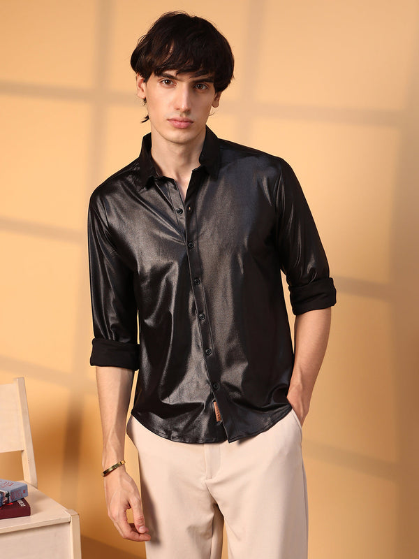 Obsidian Black Solid Suede Shirt