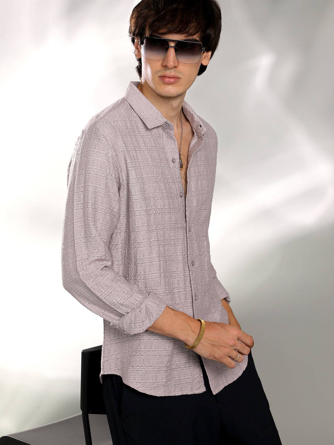 Solid Textured Knit Shirt