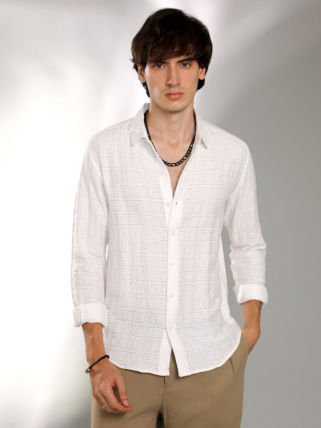 Solid Textured Knit Shirt