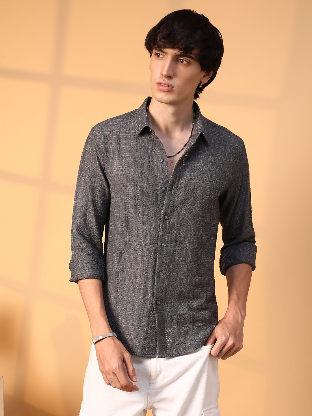 Solid Textured Knit Shirt