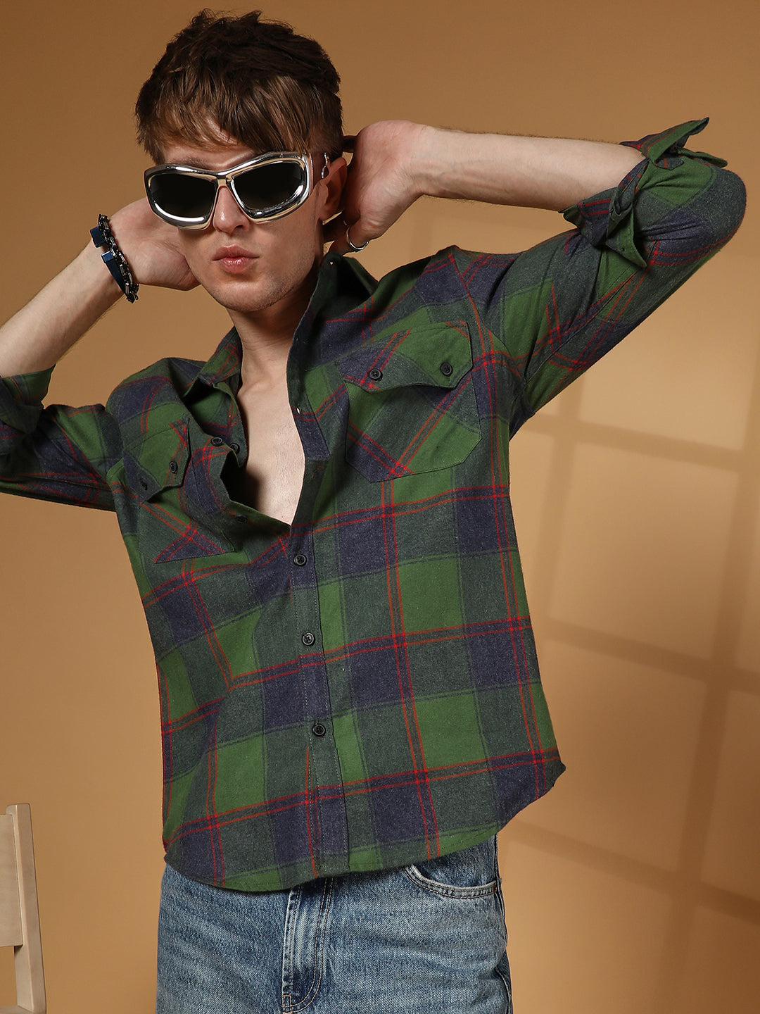 ₹899 Campus Sutra mens Forest Green Indigo Blue Buffalo Check