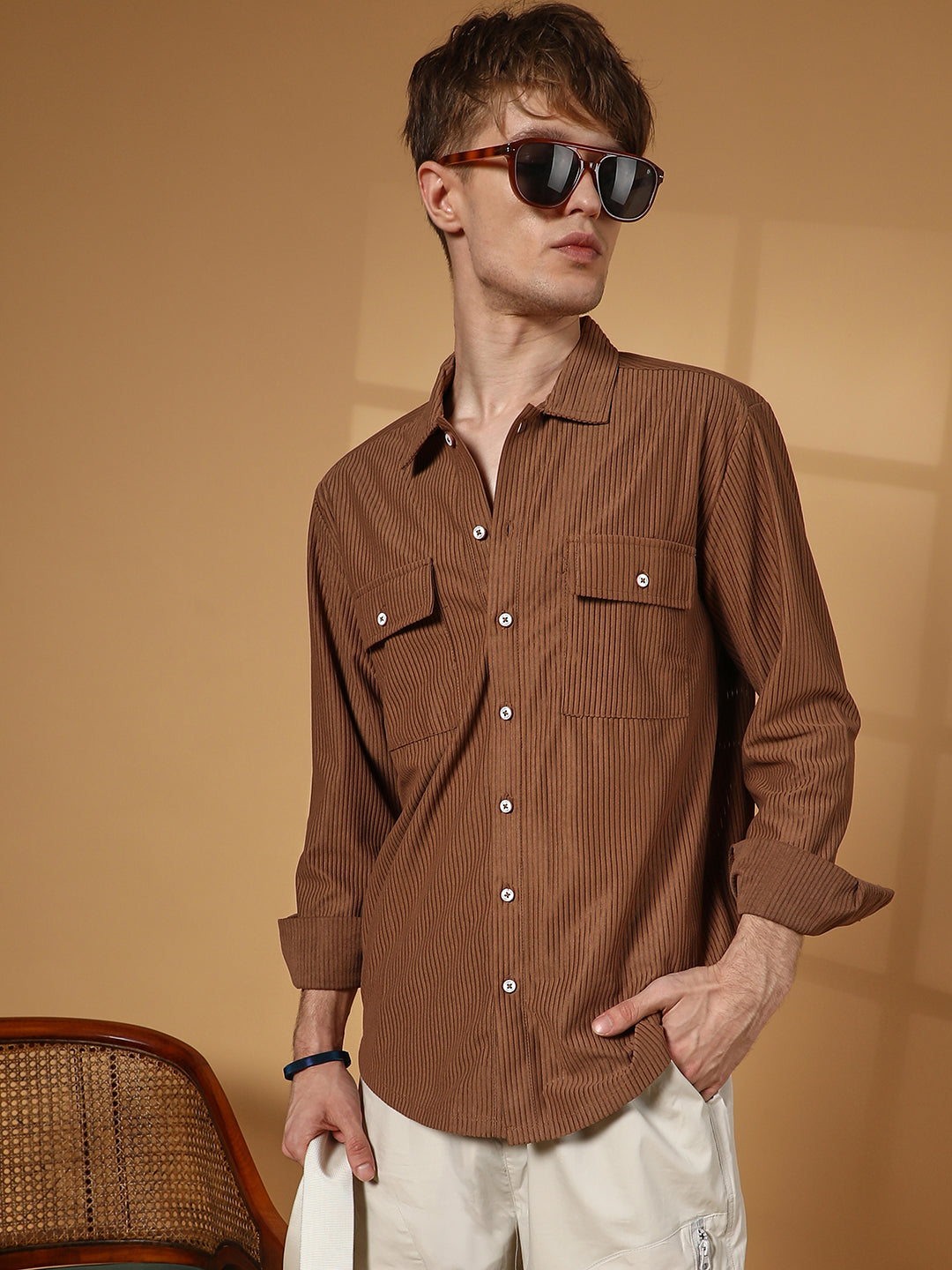 Solid Ribbed Utility Shirt