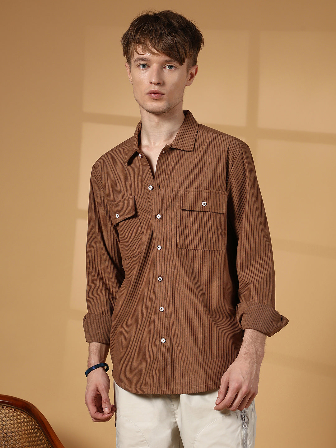 Solid Ribbed Utility Shirt