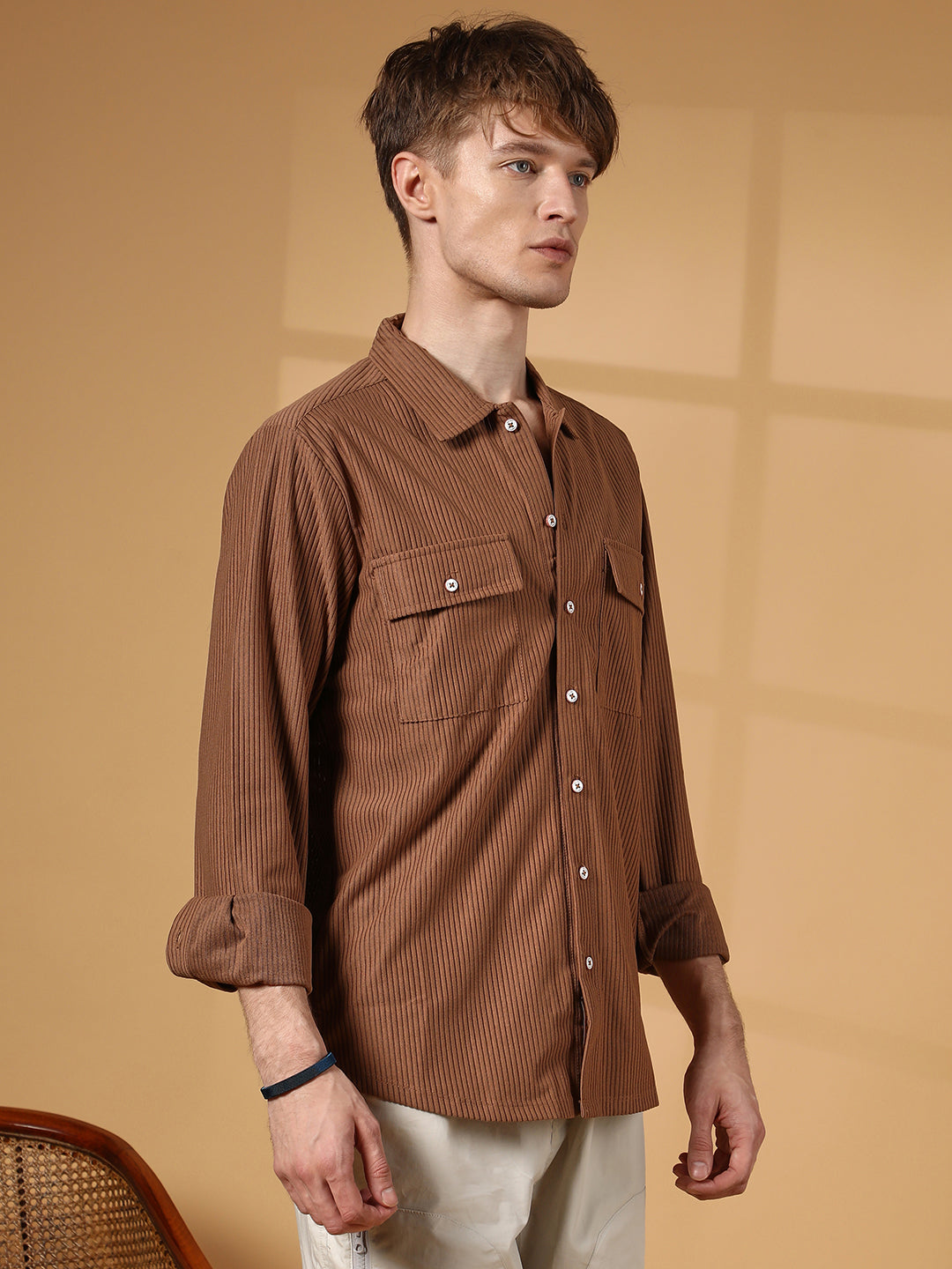 Solid Ribbed Utility Shirt