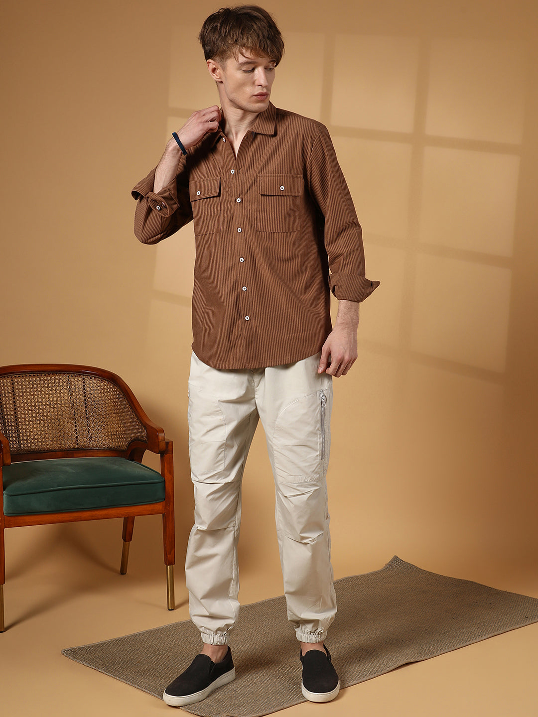 Solid Ribbed Utility Shirt