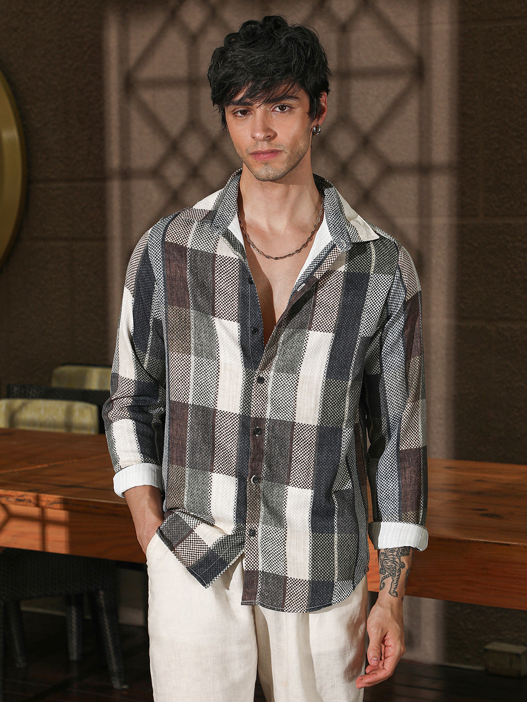 Woven-Block Oversized Shirt