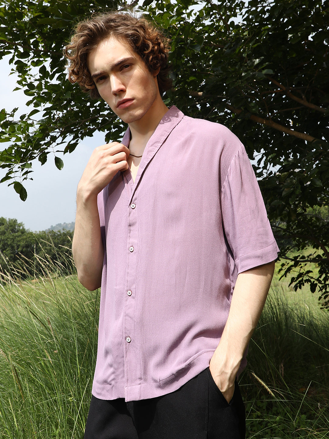 mauve mens dress shirt ₹899 | Campus Sutra men Mauve Purple Solid Breezy Shirt