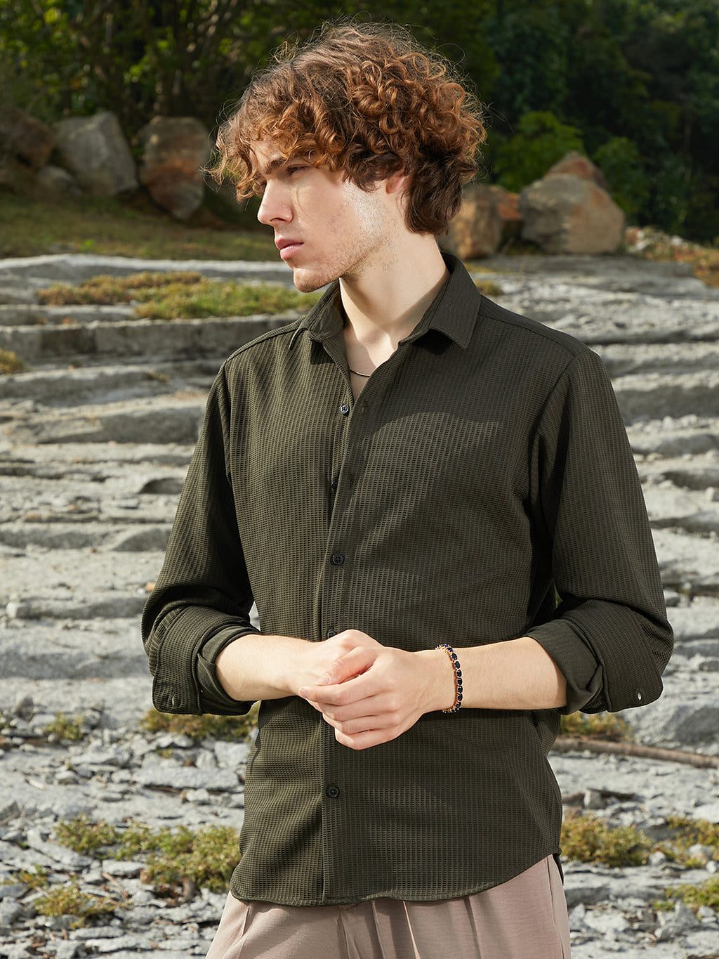 Ribbed-Woven Shirt