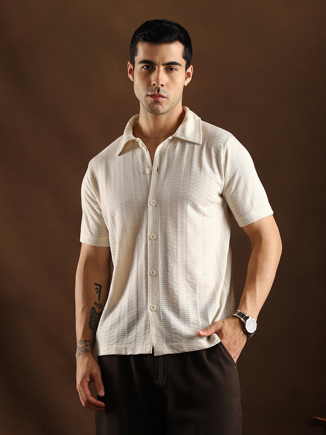 Dash-Ribbed Knit Polo Shirt