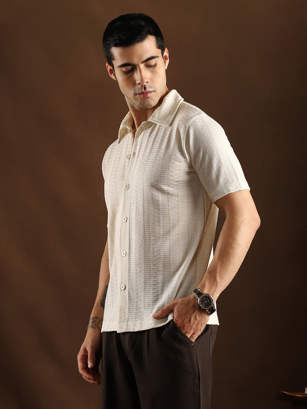 Dash-Ribbed Knit Polo Shirt