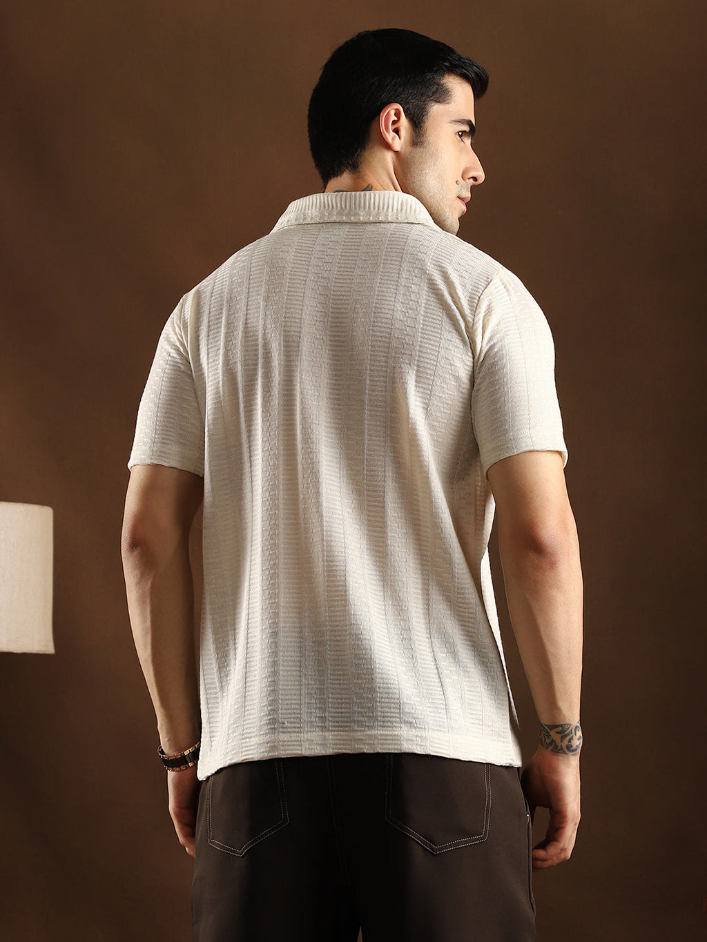 Dash-Ribbed Knit Polo Shirt