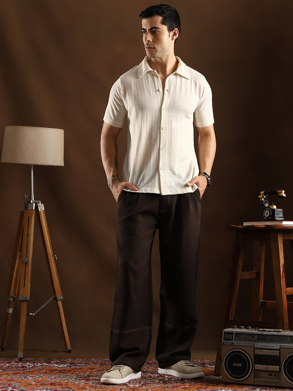 Dash-Ribbed Knit Polo Shirt