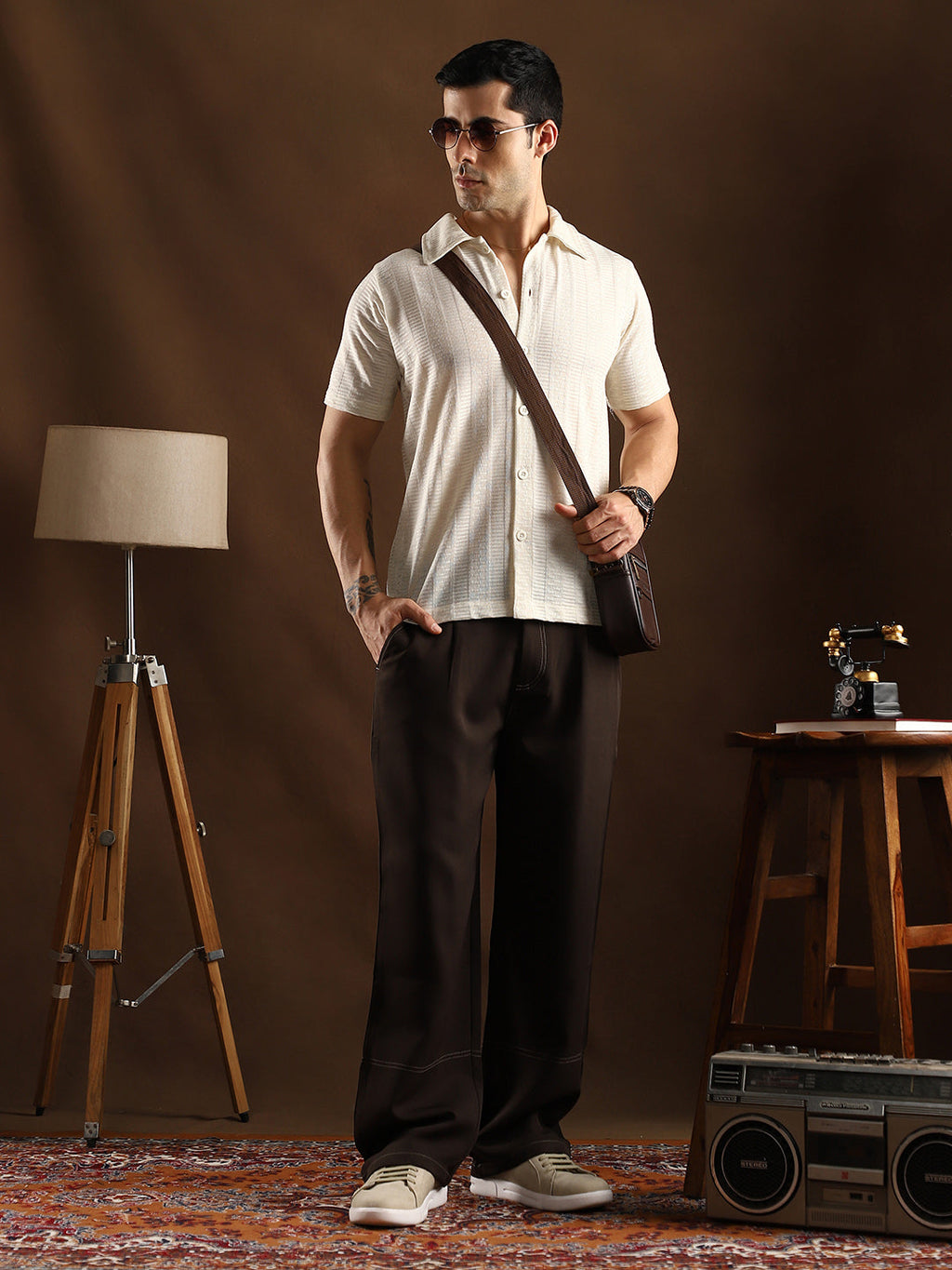 Dash-Ribbed Knit Polo Shirt