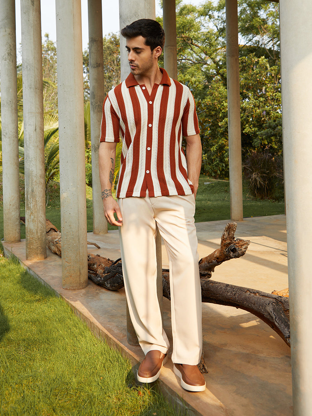 Panel-Knit Polo Shirt