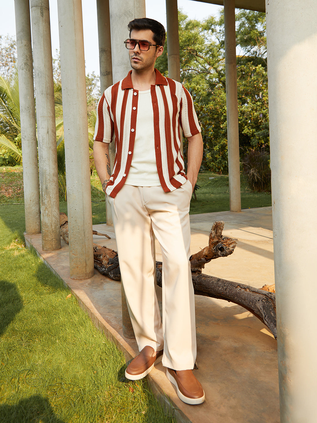 Panel-Knit Polo Shirt