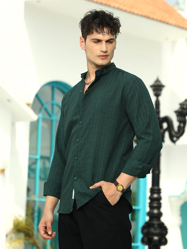 899 | Men's Emerald Green Pinstriped Tactile Shirt | Regular Fit -  Campussutra