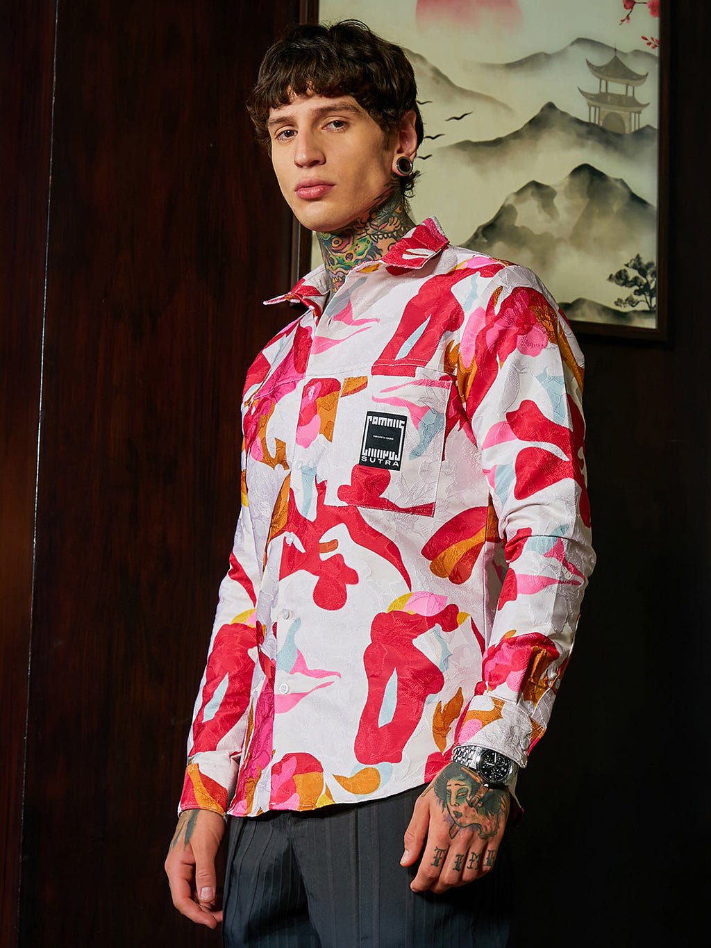 Floral-Tactile Relaxed Shirt