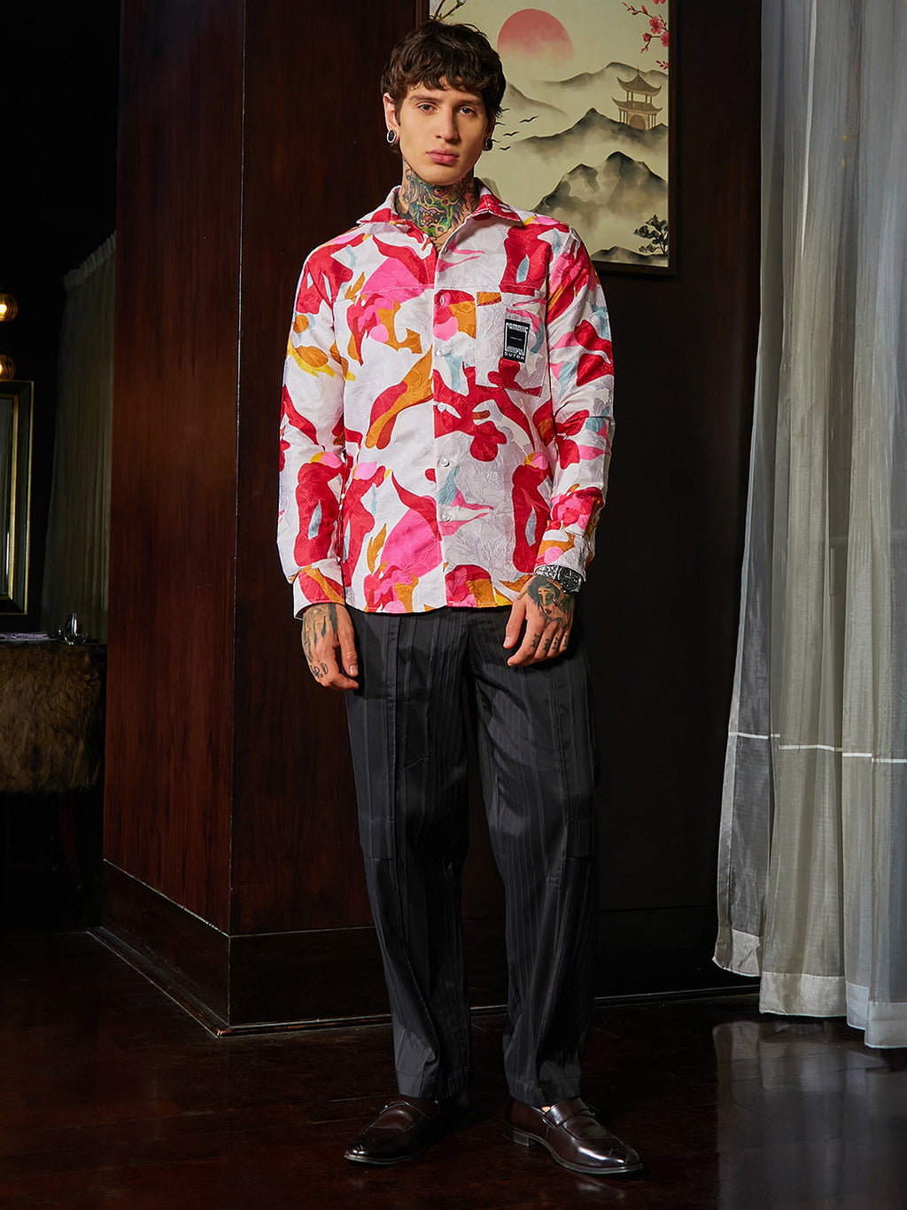 Floral-Tactile Relaxed Shirt