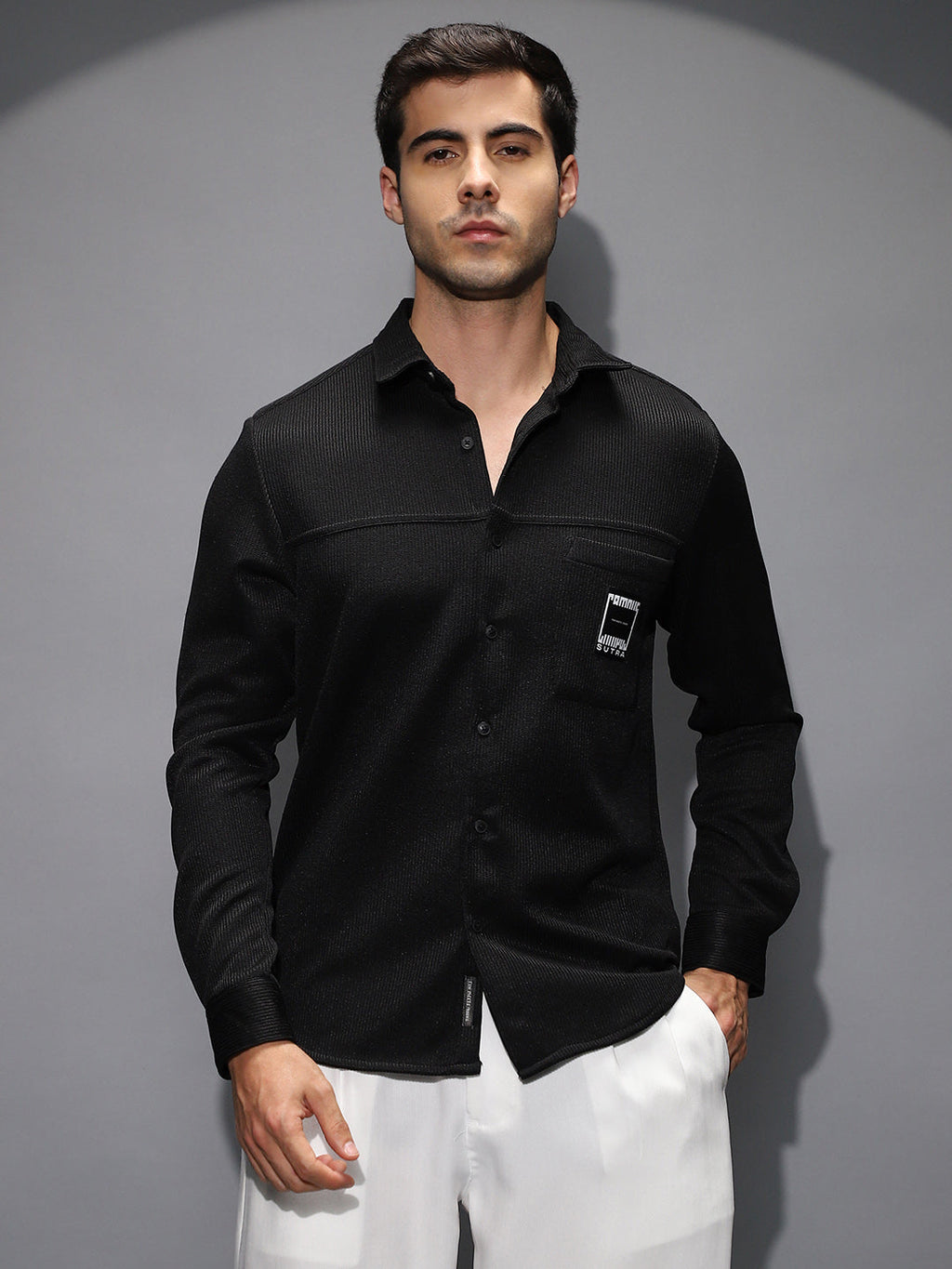 Ribbed-Knit Utility Shirt