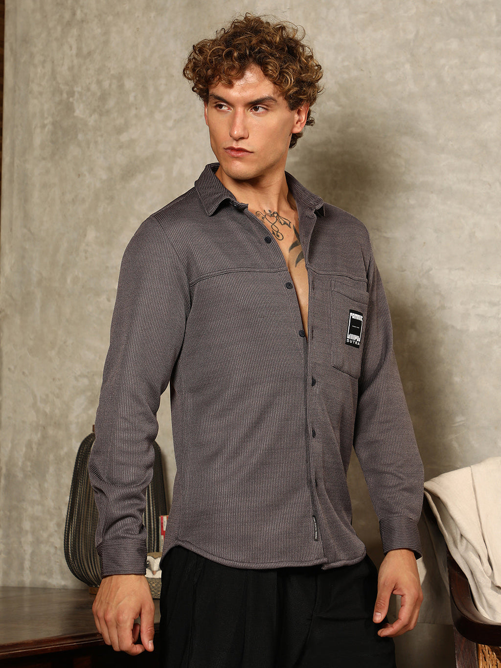 Ribbed-Knit Utility Shirt