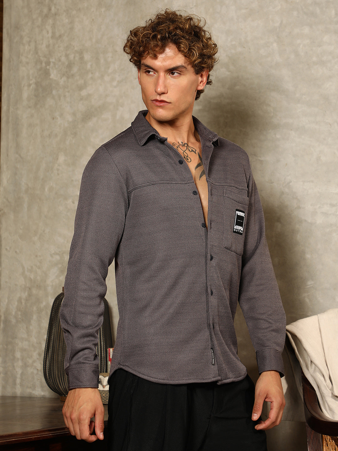 Ribbed-Knit Utility Shirt