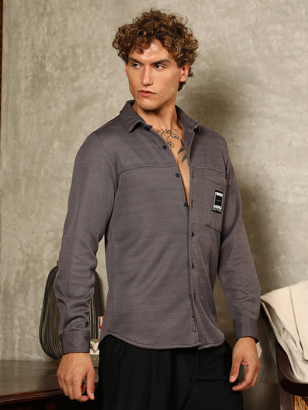 Ribbed-Knit Utility Shirt