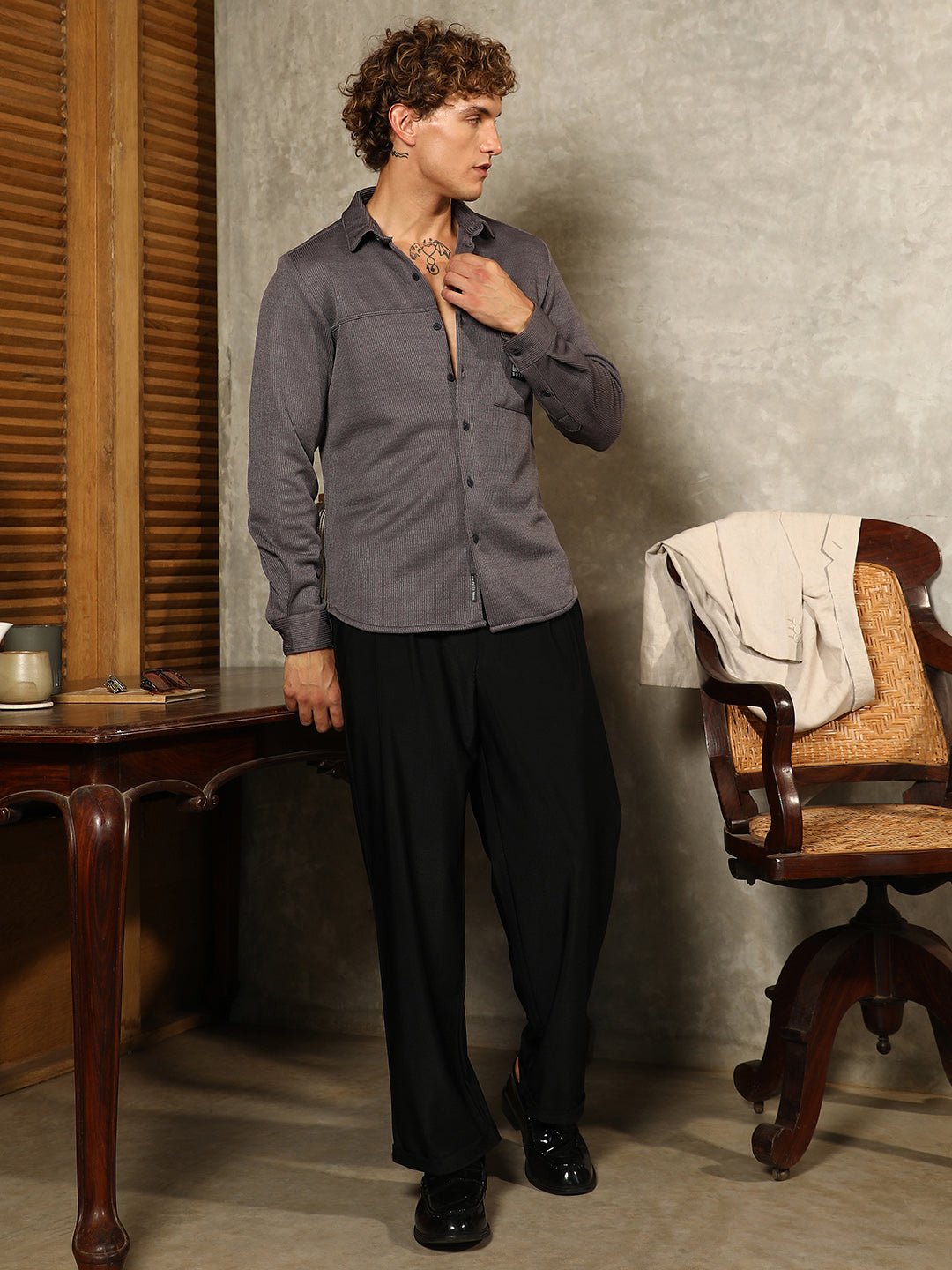 Ribbed-Knit Utility Shirt