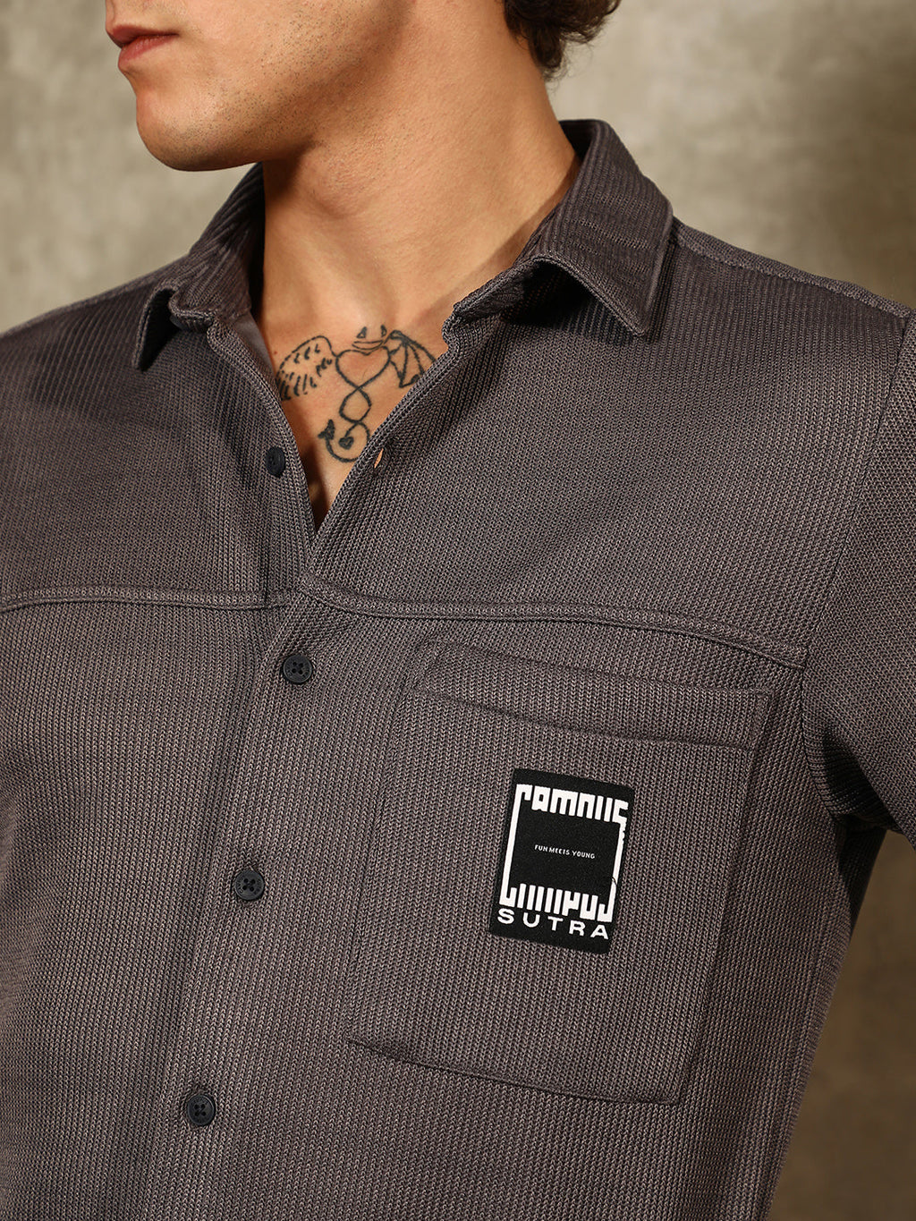 Ribbed-Knit Utility Shirt