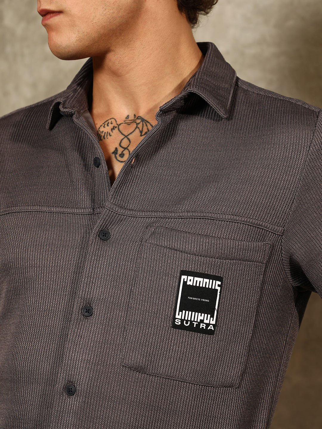 Ribbed-Knit Utility Shirt