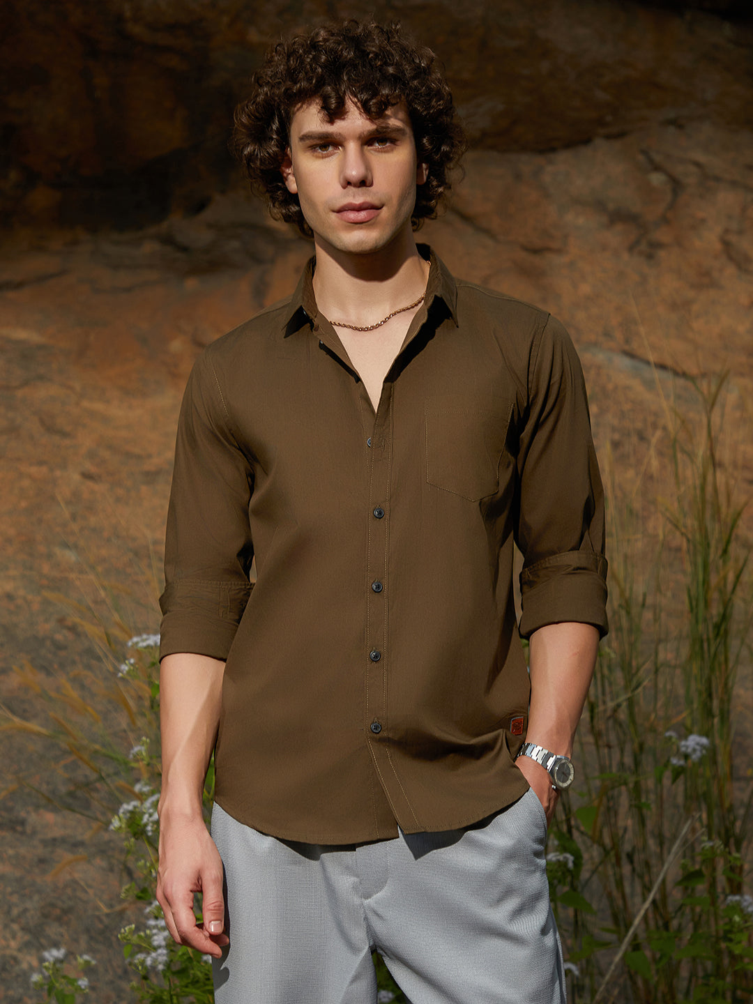 Solid Button-Up Shirt