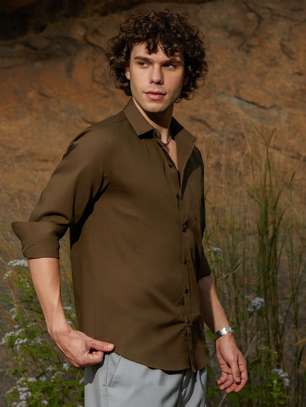 Solid Button-Up Shirt