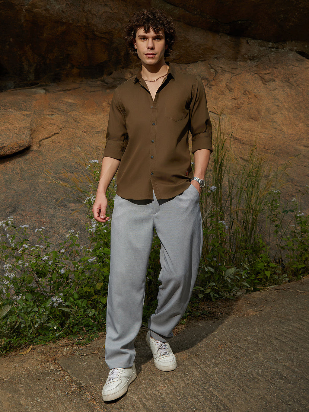 Solid Button-Up Shirt