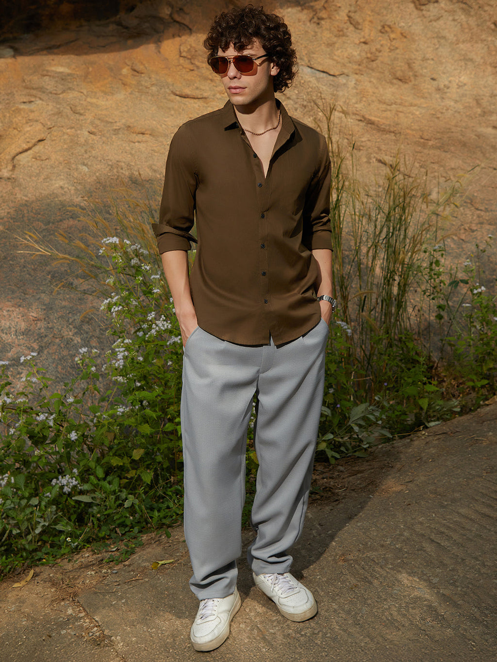 Solid Button-Up Shirt