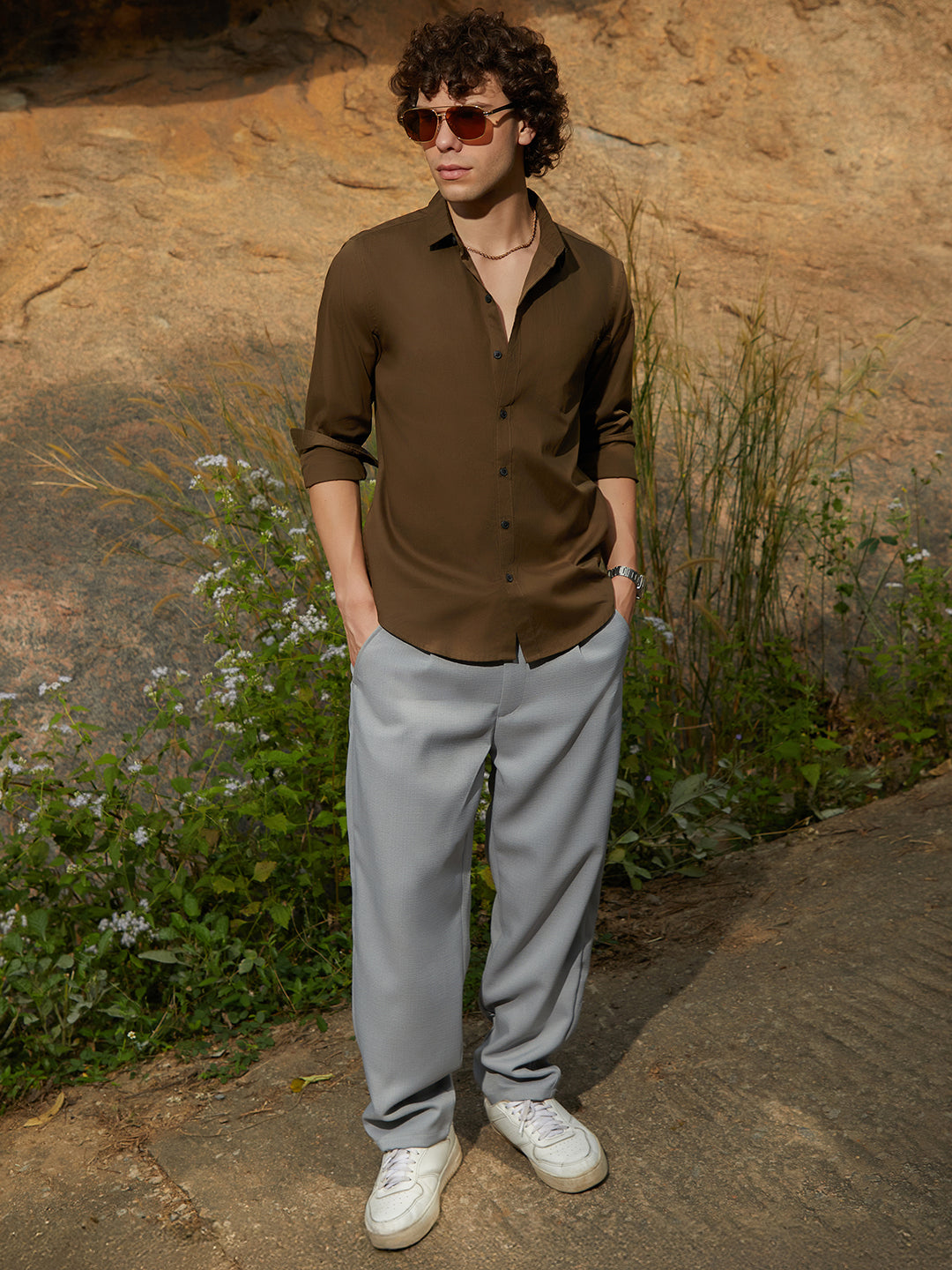 Solid Button-Up Shirt