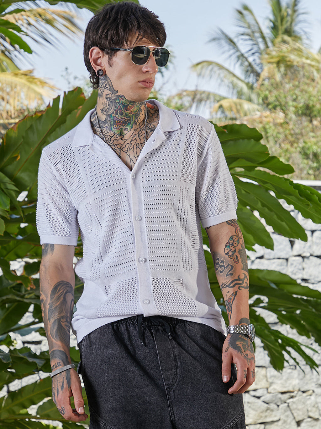 Grid Open-Knit Shirt