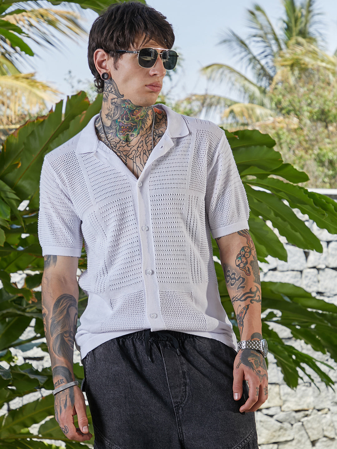 Grid Open-Knit Shirt