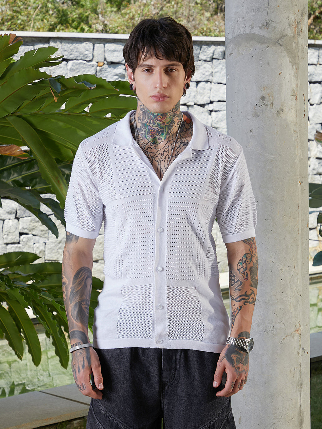 Grid Open-Knit Shirt