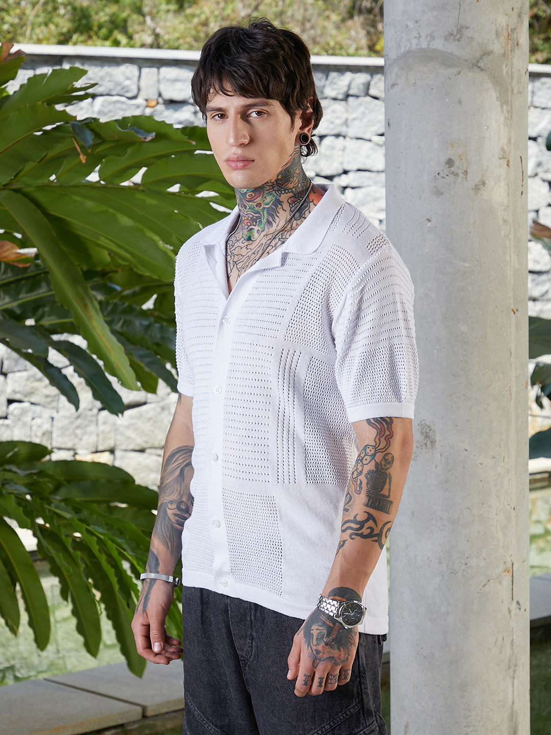 Grid Open-Knit Shirt