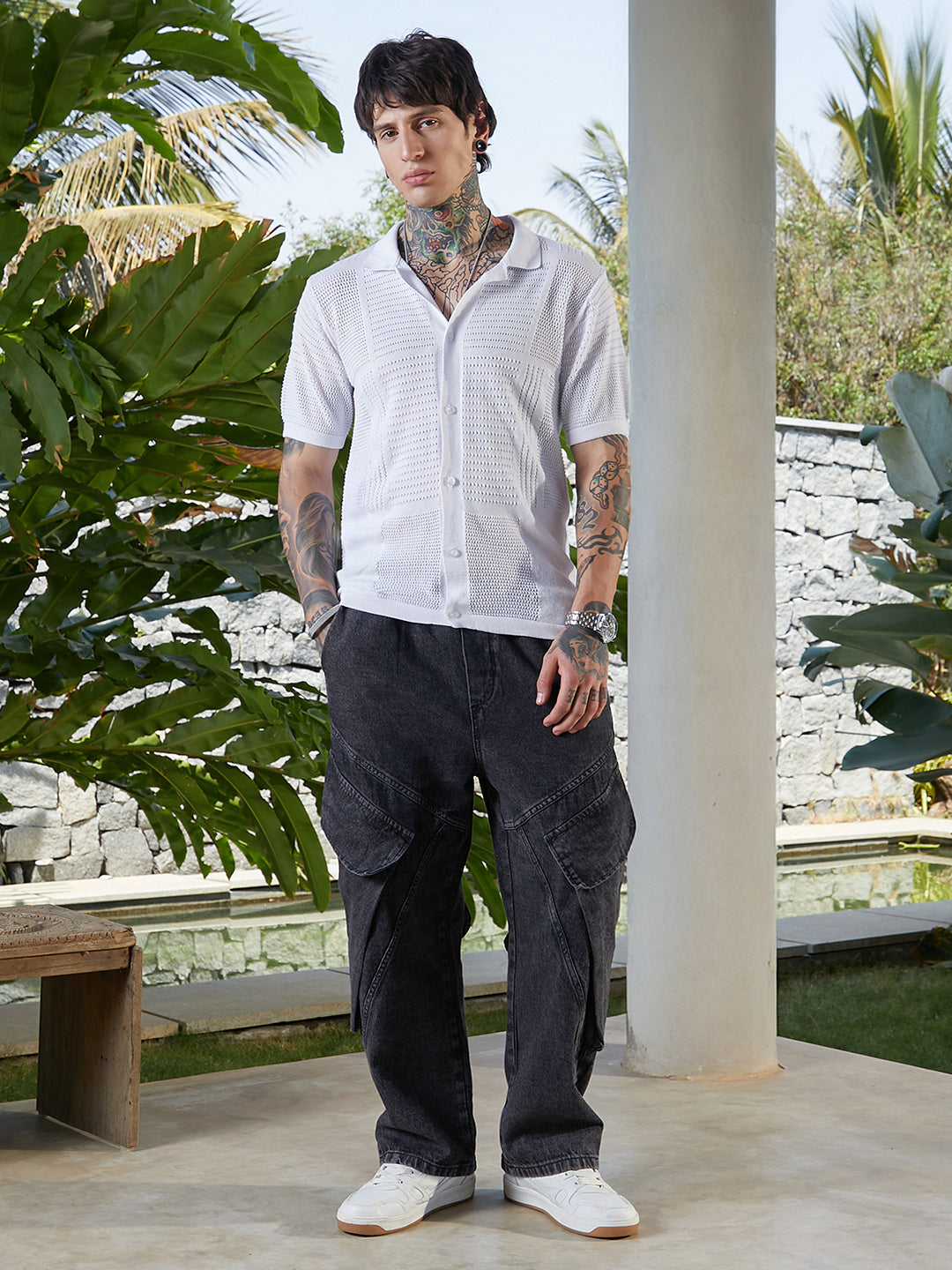 Grid Open-Knit Shirt