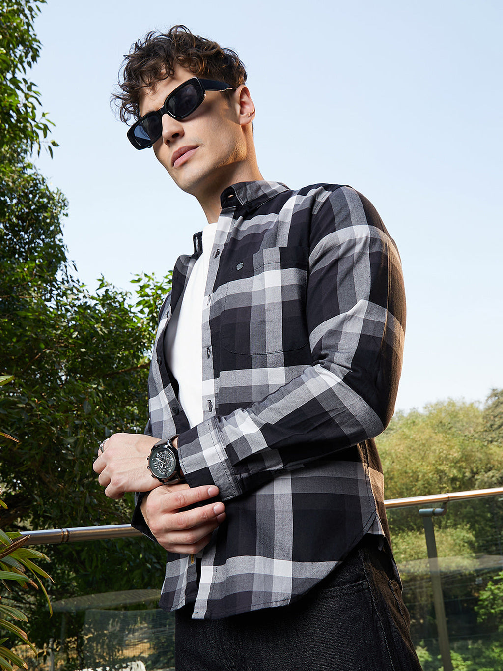 Pixelated-Check Relaxed Shirt