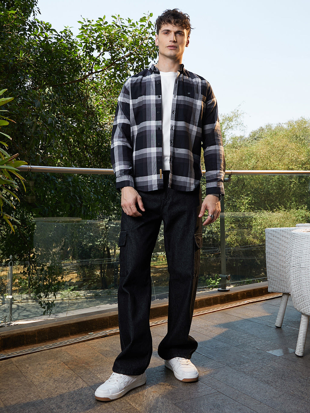 Pixelated-Check Relaxed Shirt