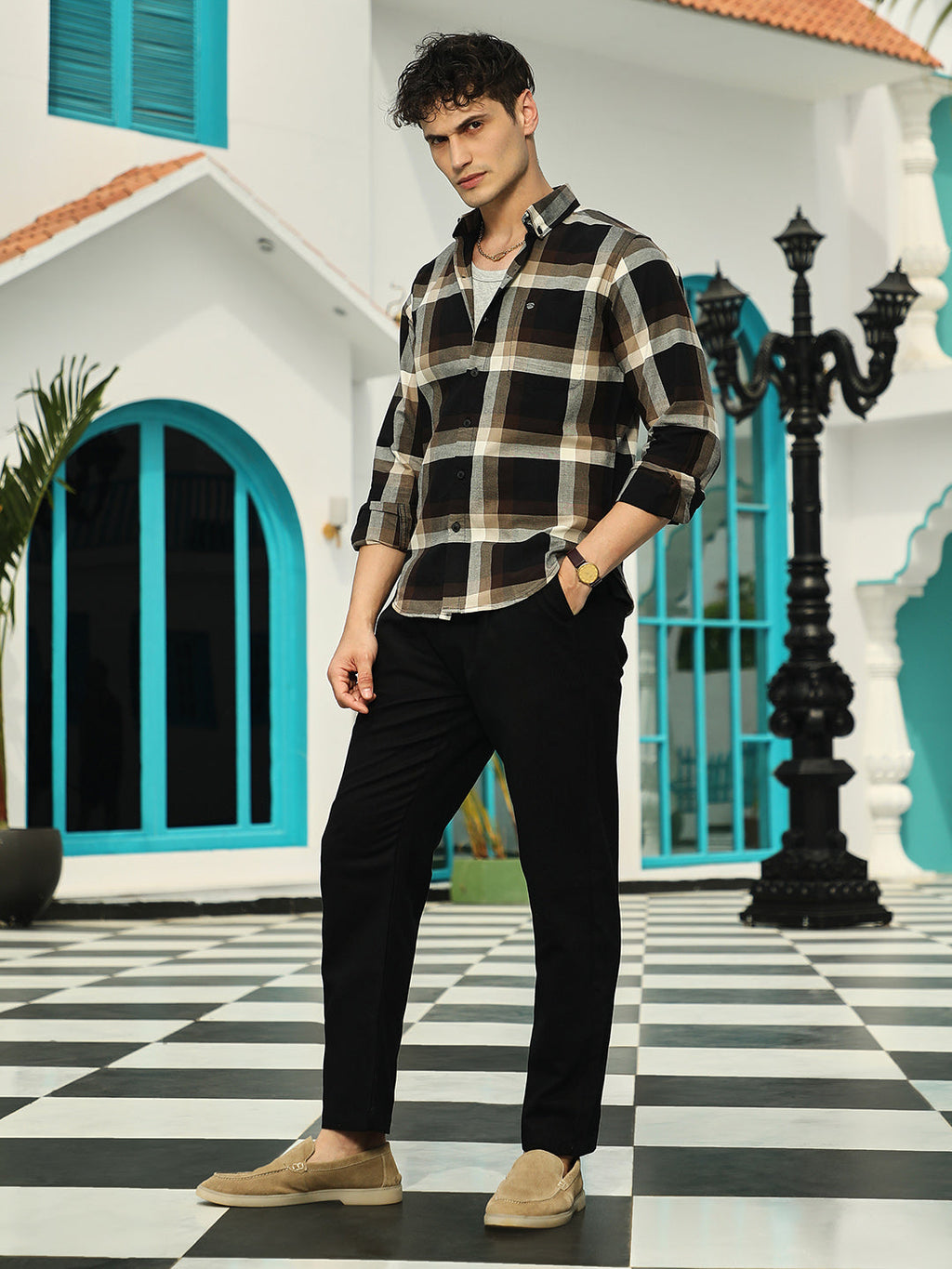 Pixelated-Check Relaxed Shirt