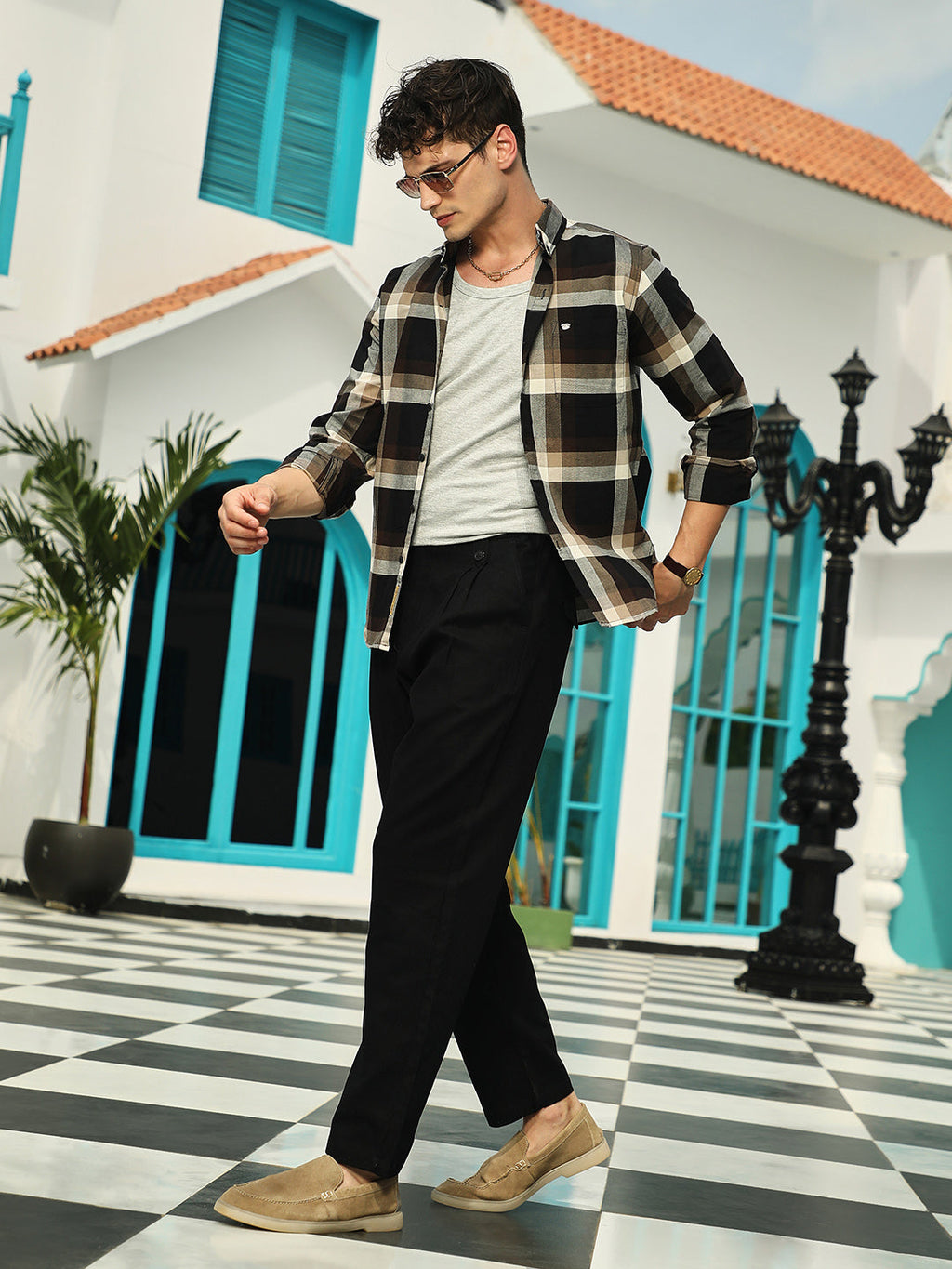 Pixelated-Check Relaxed Shirt