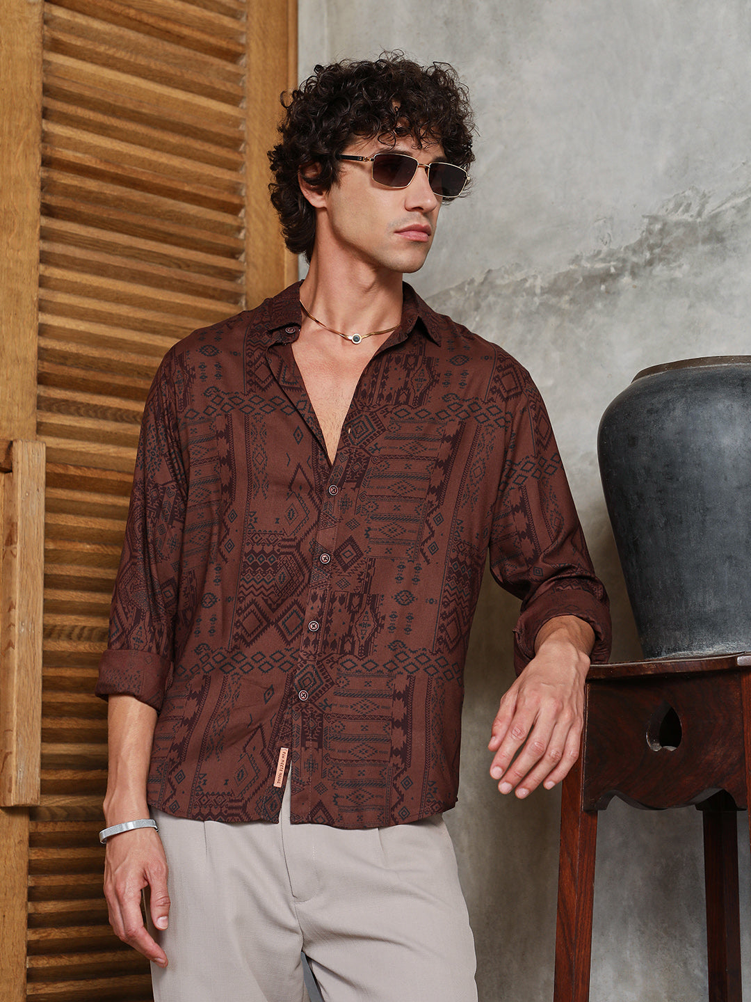 Aztec-Imprint Shirt