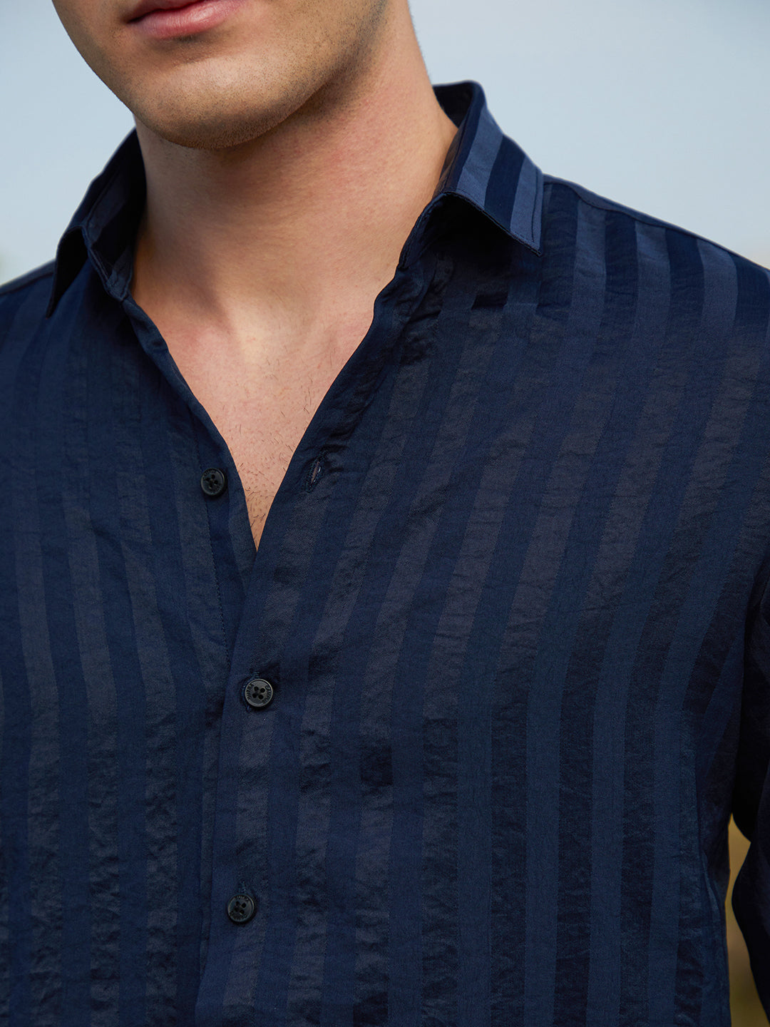 トップス COOTIE / Stripe Broad L/S Shirt - Navy Crocus Blue Casual Stripes Premium Cotton Shirt For Men